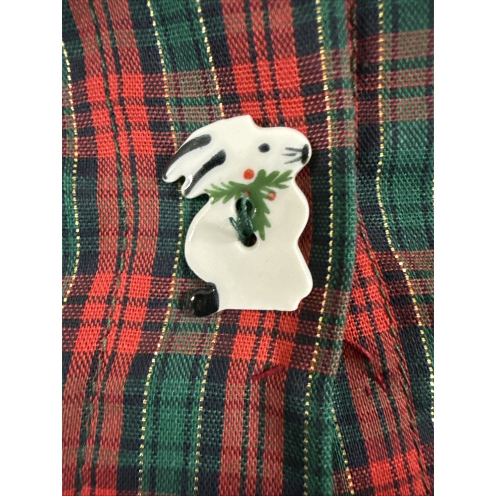 VTG Dogwood Lane Jumper Dress Pinafore Cottagecore Painted Buttons Holiday Plaid - Picture 7 of 12